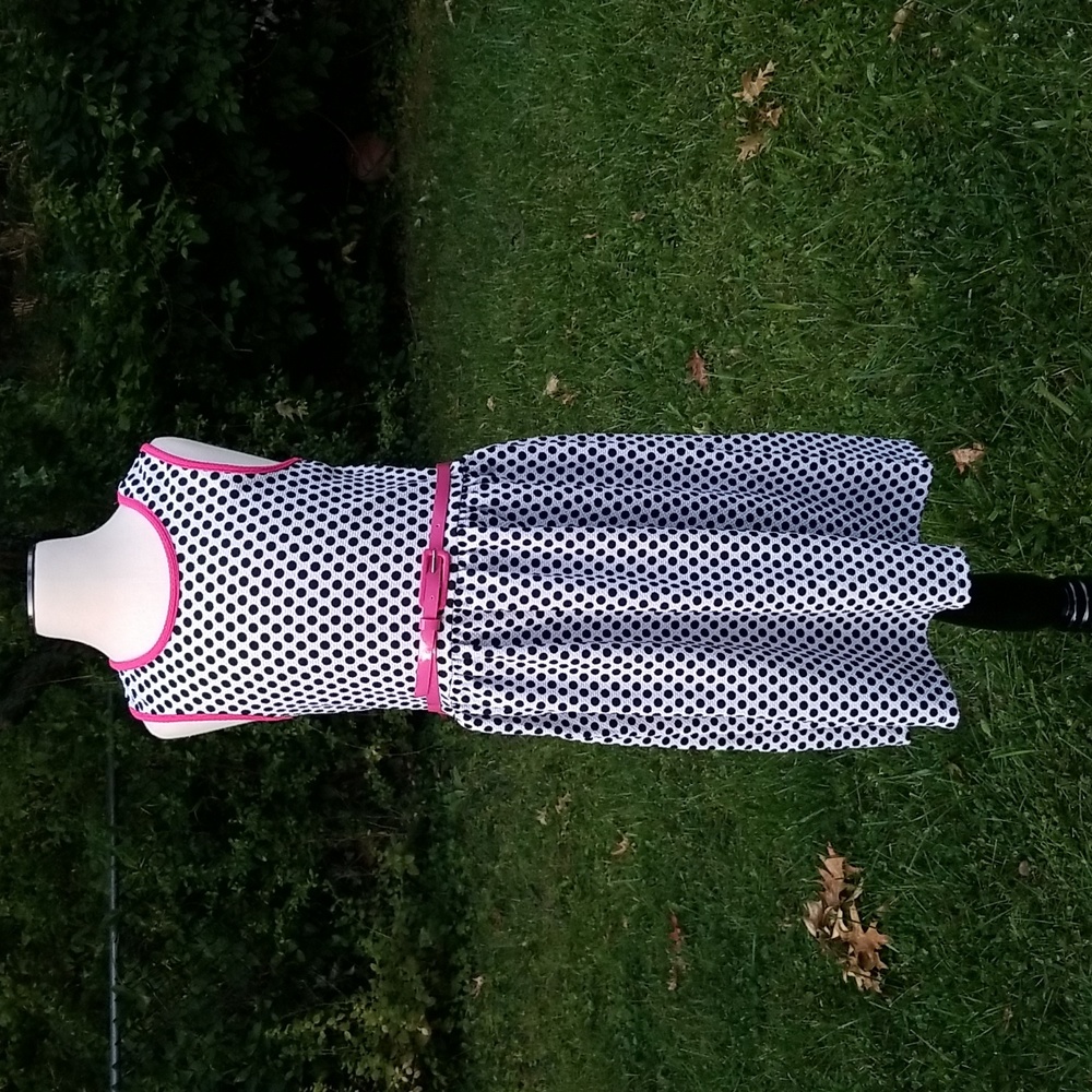 Barbie Girl black Polka dot dress with pink trim